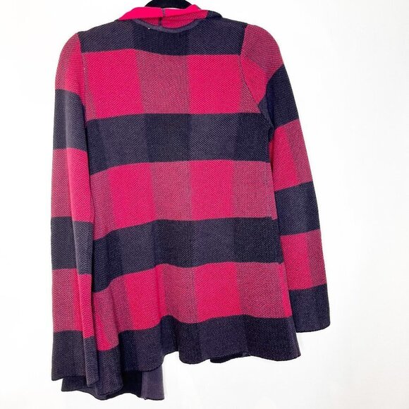 ModCloth | Cardigan Sweater Red Black Buffalo Plaid Open Front Knit - Picture 2 of 4